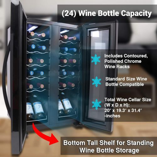  [아마존베스트]NutriChef 24 Bottle Wine Cooler Refrigerator - White Red Wine Fridge Chiller Countertop Wine Cooler, Freestanding Compact Mini Wine Fridge 24 Bottle w/Digital Control, Invisible Door Hinge -