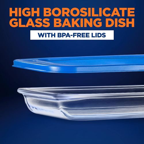  NutriChef 4 Sets Glass Bakeware - High Borosilicate Rectangular Glass Baking Dish w/ Blue BPA-Free PE Lids, Freezer-to-Oven Home Kitchen Bake Casserole Food Storage Stackable Tray