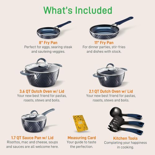  Nutrichef Nonstick Cookware Excilon Home Kitchen Ware Pots & Pan Set with Saucepan Frying Pans, Cooking Pots, Lids, Utensil PTFE/PFOA/PFOS free, 11 Pc, Blue Diamond