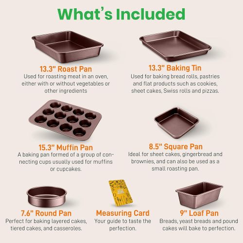  NutriChef 20-Pc. Nonstick Kitchen PTFE/PFOA/PFOS-Free Heat Resistant Silicone Handles Cookware Bakeware Set w/Saucepan, Frying Pans, Cooking, Oven Pot, Lids, Utensil, Brown-NCCW20S