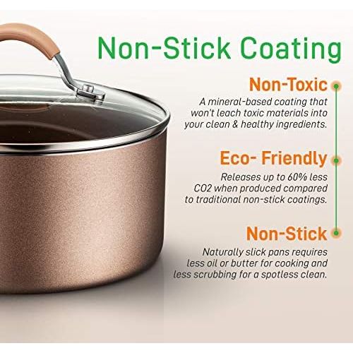  NutriChef 14-Piece Nonstick Cookware PTFE/PFOA/PFOS-Free Heat Resistant Lacquer Kitchen Ware Set w/Saucepan, Frying Pans, Cooking, Dutch Oven Pot, Lids, Utensil NCCW14S, AGold