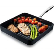 NutriChef Nonstick Stove Top Grill Pan - PTFE/PFOA/PFOS Free 11 Hard-Anodized Non stick Grill & Griddle Pan - Kitchen Cookware ,High Ridges, Strong Riveted Handles, Dishwasher Safe - NutriCh