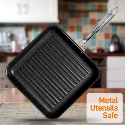  NutriChef Nonstick Stove Top Grill Pan - PTFE/PFOA/PFOS Free 11 Hard-Anodized Non stick Grill & Griddle Pan - Kitchen Cookware ,High Ridges, Strong Riveted Handles, Dishwasher Safe - NutriCh