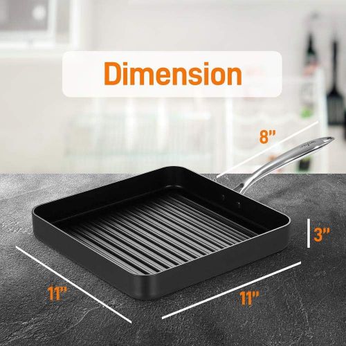  NutriChef Nonstick Stove Top Grill Pan - PTFE/PFOA/PFOS Free 11 Hard-Anodized Non stick Grill & Griddle Pan - Kitchen Cookware ,High Ridges, Strong Riveted Handles, Dishwasher Safe - NutriCh