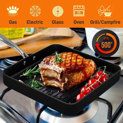  NutriChef Nonstick Stove Top Grill Pan - PTFE/PFOA/PFOS Free 11 Hard-Anodized Non stick Grill & Griddle Pan - Kitchen Cookware ,High Ridges, Strong Riveted Handles, Dishwasher Safe - NutriCh