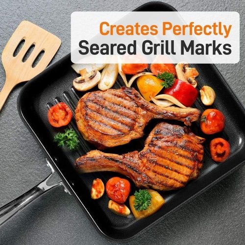  NutriChef Nonstick Stove Top Grill Pan - PTFE/PFOA/PFOS Free 11 Hard-Anodized Non stick Grill & Griddle Pan - Kitchen Cookware ,High Ridges, Strong Riveted Handles, Dishwasher Safe - NutriCh