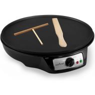 NutriChef Aluminum Griddle Hot Plate Cooktop - Nonstick 12-Inch Electric Crepe Maker w/ LED Indicator Light and Adjustable Temperature Control, Wooden Spatula and Batter Spreader Included -