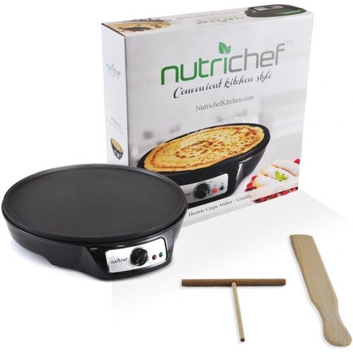  NutriChef Aluminum Griddle Hot Plate Cooktop - Nonstick 12-Inch Electric Crepe Maker w/ LED Indicator Light and Adjustable Temperature Control, Wooden Spatula and Batter Spreader Included -