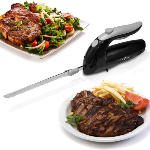  Upgraded Premium NutriChef Electric Knife - 8.9 Carving Knife, Serrated Blades, Lightweight, Ergonomic Design Easy Grip, Easy Blade Removal, Great For Thanksgiving, Meat & Cheese,