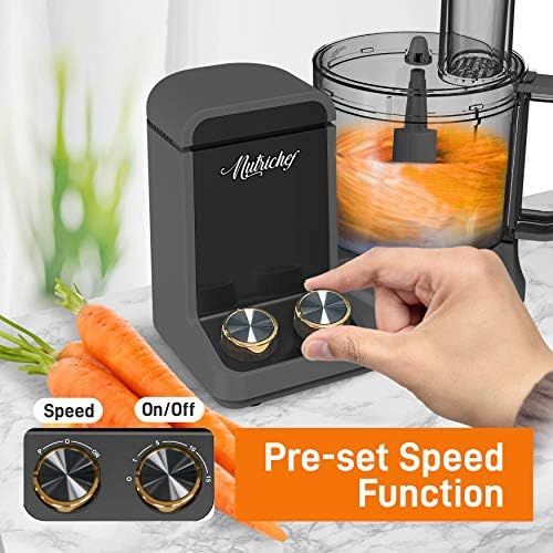  [아마존베스트]NutriChef NCFPG9 Multipurpose & Ultra Quiet Powerful Motor, Includes 6 Attachment Blades 12 Cup Multifunction Food Processor, Up to 2L Capacity, Pre-Set Speed Function Black Chrome