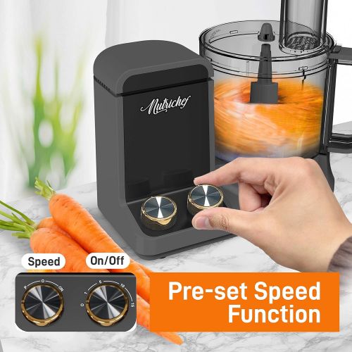  [아마존베스트]NutriChef NCFPG9 Multipurpose & Ultra Quiet Powerful Motor, Includes 6 Attachment Blades 12 Cup Multifunction Food Processor, Up to 2L Capacity, Pre-Set Speed Function Black Chrome