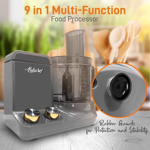  [아마존베스트]NutriChef NCFPG9 Multipurpose & Ultra Quiet Powerful Motor, Includes 6 Attachment Blades 12 Cup Multifunction Food Processor, Up to 2L Capacity, Pre-Set Speed Function Black Chrome