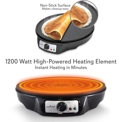  [아마존베스트]NutriChef Nonstick 12-Inch Electric Crepe Maker - Aluminum Griddle Hot Plate Cooktop with Adjustable Temperature Control and LED Indicator Light, Includes Wooden Spatula and Batter Spreader
