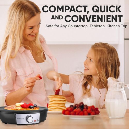  [아마존베스트]NutriChef Nonstick 12-Inch Electric Crepe Maker - Aluminum Griddle Hot Plate Cooktop with Adjustable Temperature Control and LED Indicator Light, Includes Wooden Spatula and Batter Spreader