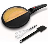[아마존베스트]NutriChef Electric Griddle Crepe Maker Cooktop - Nonstick 8” Pan Style Hot Plate with On/Off Switch, Automatic Temperature Control & Cool-touch Handle, Food Bowl & Spatula Included