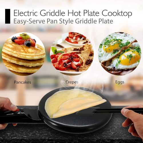  [아마존베스트]NutriChef Electric Griddle Crepe Maker Cooktop - Nonstick 8” Pan Style Hot Plate with On/Off Switch, Automatic Temperature Control & Cool-touch Handle, Food Bowl & Spatula Included
