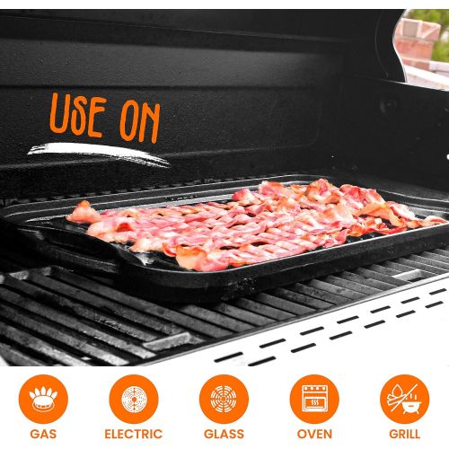  [아마존베스트]NutriChef PFOA & PFOS Free Oven Safe Flat Skillet Griddle Pan Cast Iron Reversible Grill Plate, w/Scraper for Electric Stovetop, Ceramic, Induction NCCIRG64