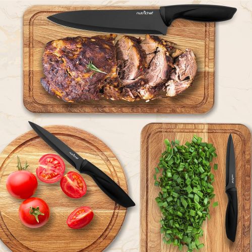  [아마존베스트]7 Piece Kitchen Knife Set - Stainless Steel Kitchen Precision Knives Set w/ 5 Knives & Bonus Sharpener, Acrylic Block Stand - Cutting Slicing, Chopping, Dicing - NutriChef NCKNS7X