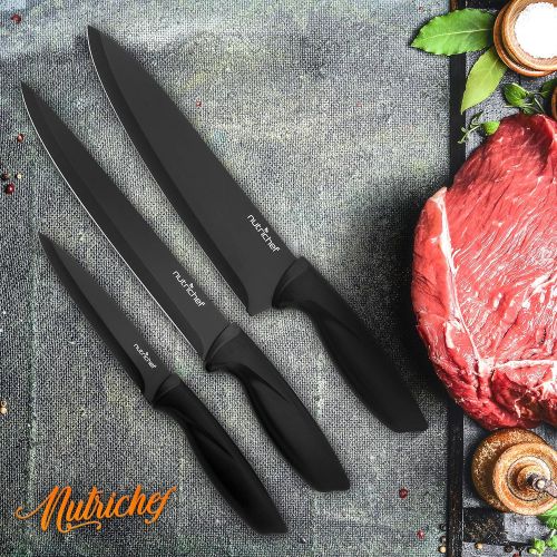  [아마존베스트]7 Piece Kitchen Knife Set - Stainless Steel Kitchen Precision Knives Set w/ 5 Knives & Bonus Sharpener, Acrylic Block Stand - Cutting Slicing, Chopping, Dicing - NutriChef NCKNS7X