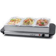 NutriChef 3 Tray Buffet Server & Hot Plate Food Warmer | Tabletop Electric Food Warming Tray | Easy Clean Stainless Steel | Portable & Great for Parties & Events | Max Temp 175F |