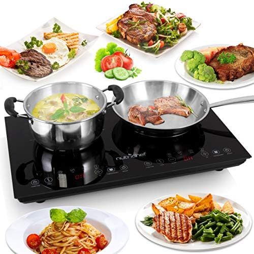  NutriChef Dual 120V Electric Induction Cooker - 1800w Portable Digital Ceramic Countertop Double Burner Cooktop w Kids Safety Lock - Works w Stainless Steel Pan  Magnetic Cookware - Nutri