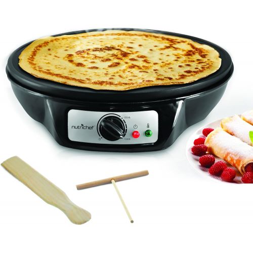  NutriChef Electric Griddle & Crepe Maker | Nonstick 12 Inch Hot Plate Cooktop | Adjustable Temperature Control | Batter Spreader & Wooden Spatula | Used Also For Pancakes, Blintzes