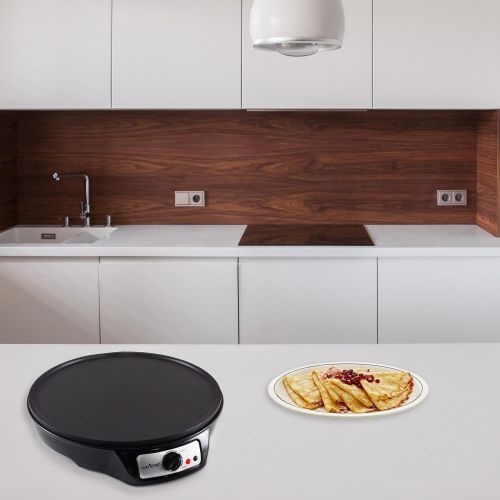  NutriChef Electric Griddle & Crepe Maker | Nonstick 12 Inch Hot Plate Cooktop | Adjustable Temperature Control | Batter Spreader & Wooden Spatula | Used Also For Pancakes, Blintzes