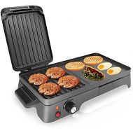 NutriChef Electric Griddle - Dual Hot Plate Cooktop Crepe Maker with Press Grill, Nonstick Coating, Rotary Temperature Control, Plug-in Operation & Oil Tray for Kitchen & Counterto