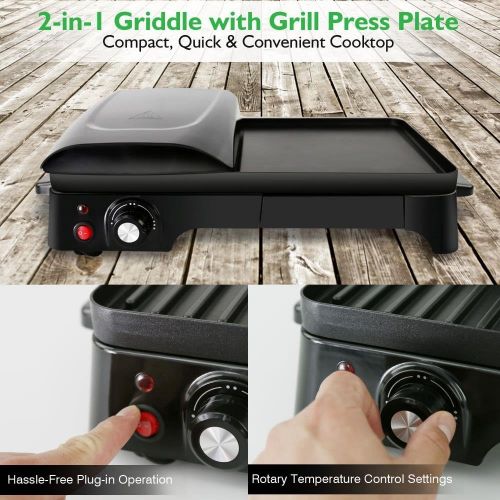  NutriChef Electric Griddle - Dual Hot Plate Cooktop Crepe Maker with Press Grill, Nonstick Coating, Rotary Temperature Control, Plug-in Operation & Oil Tray for Kitchen & Counterto