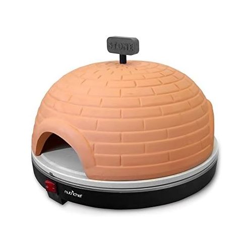  NutriChef Upgraded Electric Pizza Oven - Artisan Version 1100 Watt Countertop Pizza Maker, Mini Pizza Oven, Terracotta Cookware, Stone Clay Cooking Surface, Classic Italian, 464F M