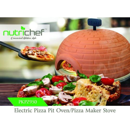 NutriChef Upgraded Electric Pizza Oven - Artisan Version 1100 Watt Countertop Pizza Maker, Mini Pizza Oven, Terracotta Cookware, Stone Clay Cooking Surface, Classic Italian, 464F M