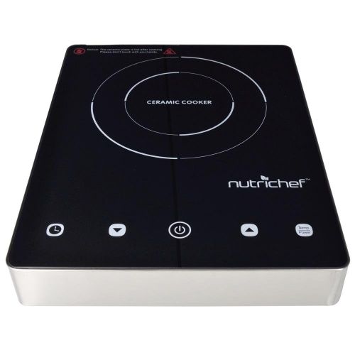  NutriChef 12.6 Inch Electric Countertop Glass Cooktop Ceramic Cooker - Portable 120V Digital Countertop Single Burner w Keep Warm Mode - For Stainless Steel Pan  Magnetic Cookwar