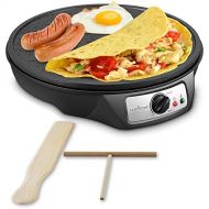 NutriChef Nonstick 12-Inch Electric Crepe Maker - Aluminum Griddle Hot Plate Cooktop with Adjustable Temperature Control and LED Indicator Light, Includes Wooden Spatula and Batter Spreader