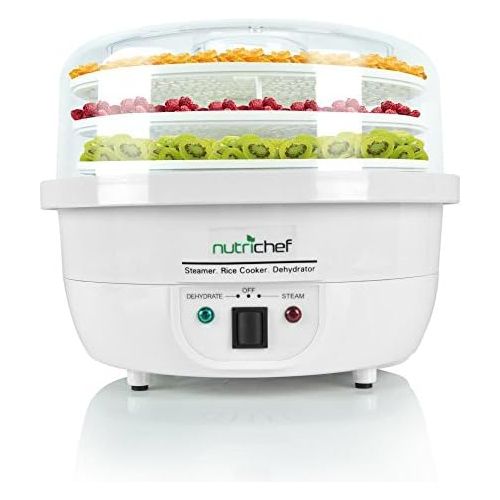  NutriChef AZPKFDSRC10WT 3 in 1 Dehydrator Steamer Food Cooker, 7.49 x 13 x 13 in, White