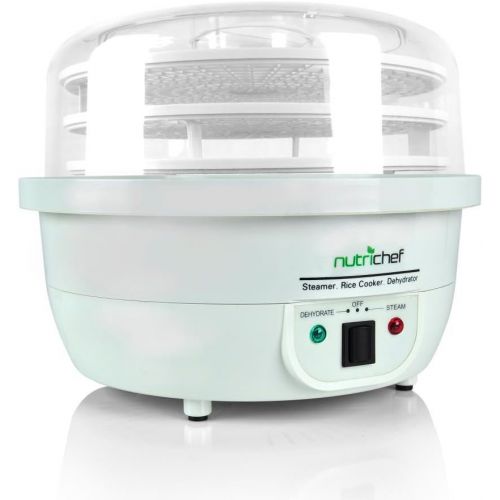  NutriChef AZPKFDSRC10WT 3 in 1 Dehydrator Steamer Food Cooker, 7.49 x 13 x 13 in, White