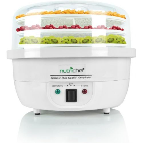  NutriChef AZPKFDSRC10WT 3 in 1 Dehydrator Steamer Food Cooker, 7.49 x 13 x 13 in, White