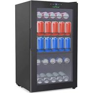 NutriChef 132-Can Canned Beverage Mini Fridge - 18.69 Gallon FreestandingKitchen Countertop Black Electric Beverage Center Cooler Soda Beer Refrigerator wBuilt-in Fan, Clear Glass Door - N