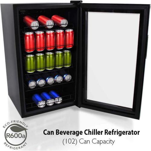  NutriChef 132-Can Canned Beverage Mini Fridge - 18.69 Gallon FreestandingKitchen Countertop Black Electric Beverage Center Cooler Soda Beer Refrigerator wBuilt-in Fan, Clear Glass Door - N