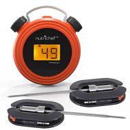 NutriChef Smart Bluetooth BBQ Grill Thermometer - Digital Display, Stainless Dual Probes Safe to Leave in Outdoor Barbecue Meat Smoker - Wireless Remote Alert iOS Android Phone WiFi App - Nu