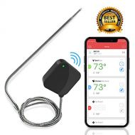 NutriChef Smart Bluetooth BBQ Grill Thermometer - Upgraded Stainless Probe Safe to Leave in Oven, Outdoor Barbecue or Meat Smoker - Wireless Remote Alert iOS Android Phone WiFi App - NutriCh
