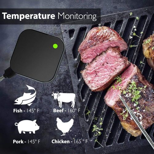  NutriChef Smart Bluetooth BBQ Grill Thermometer - Upgraded Stainless Probe Safe to Leave in Oven, Outdoor Barbecue or Meat Smoker - Wireless Remote Alert iOS Android Phone WiFi App - NutriCh