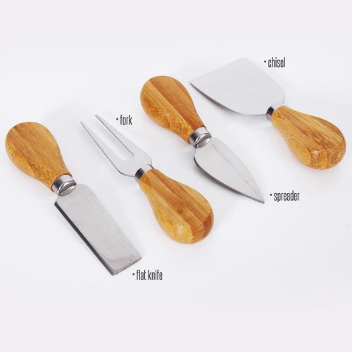  NutriChef Bamboo Cheese Board Set - Bonus Condiment Cup - Closing Drawer Tray, 4 Stainless Steel Knives - PKCZBD10