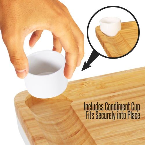  NutriChef Bamboo Cheese Board Set - Bonus Condiment Cup - Closing Drawer Tray, 4 Stainless Steel Knives - PKCZBD10