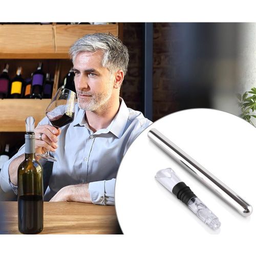  Nutrichef NutriChef PWCHLR10 Wine Bottle Chiller Rod-Stainless Steel Acrylic Beverage Chilling Aerating Pourer Metal Wand with Rubber Stopper, 0, White