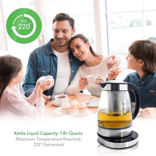  NutriChef Electric Glass Water Kettle - 1.7L Original Clear Digital Automatic Heater Warmer Kit Set wTemperature Control, Timer, LED, Lid Cover, Accessories - For Boiling, Brewing
