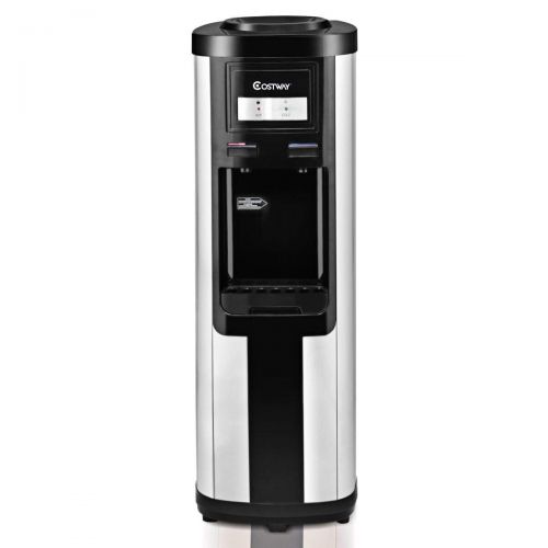  Nutrichef Costway Water Cooler Dispenser 5 Gallon Top Loading Water Dispenser Stainless Steel Freestanding Water Cooler W/Hot and Cold Water (Black and Silver)