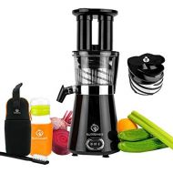 NUTRILOVERS NUTRI-PRESS Slow Juicer Entsafter mit 2 Einfuelloeffnungen | Elektrische Obst & Gemuese Saftpresse | BPA-Frei | Geringe Drehzahl nur 60 U/min | Glas-Trinkflasche & Reinigungsbuerste