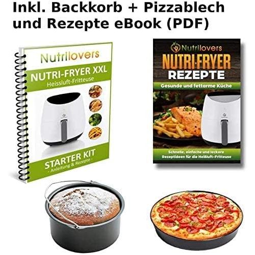  [아마존베스트]Nutrilovers Nutri Fryer 5.0 L Hot Air Fryer XXL [2000 W] Power Airfryer Large Filter Cool Touch Digital Touchscreen Timer Chip Fryer without Fat and Oil Pizza Tray + Barrel + Recipe Book