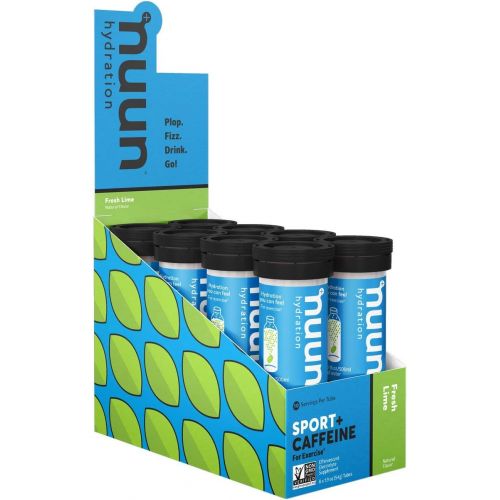  Nuun Hydration: Electrolyte + Caffeine Drink Tablets, Fresh Lime, Box of 8 Tubes (80 servings), Performance Formula with A Kick