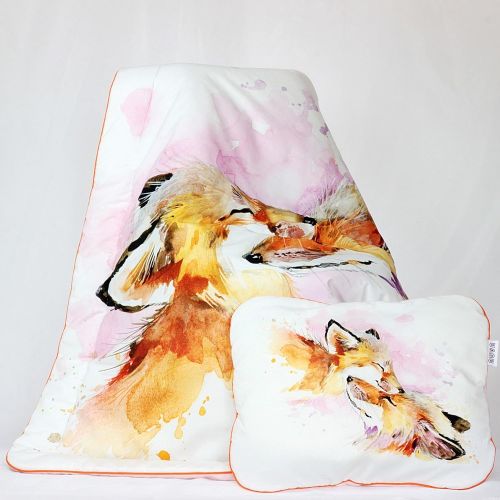  NuvaArt Girl Minky Baby Bedding Set for Crib Fox, Baby Blanket and Flat Pillow, Orange, Pink, Brown